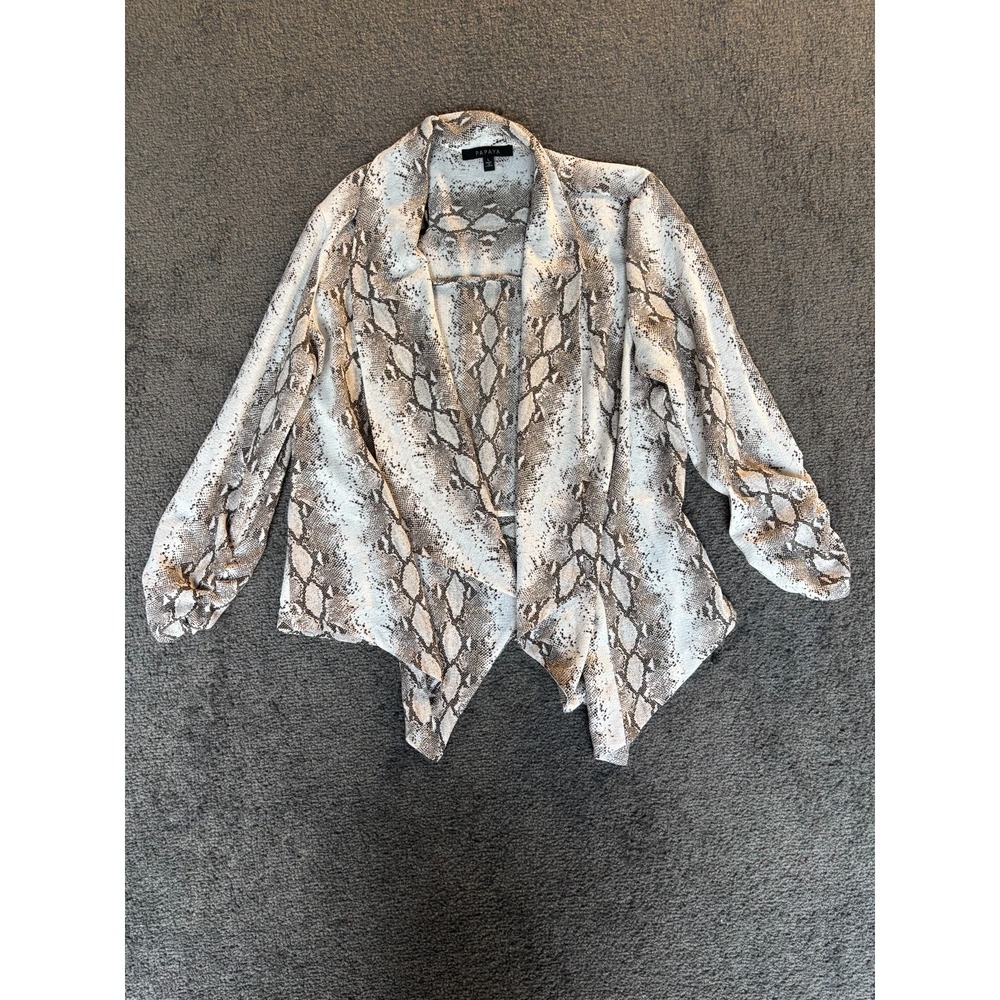 Papaya Cardigan Womens L White Brown Snake Print V-Neck Long Sleeve‎ Open Front